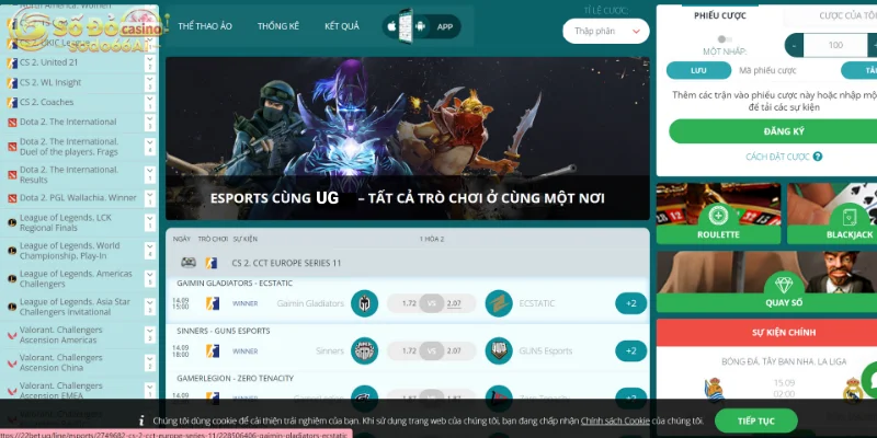 Giao diện của UG Esports